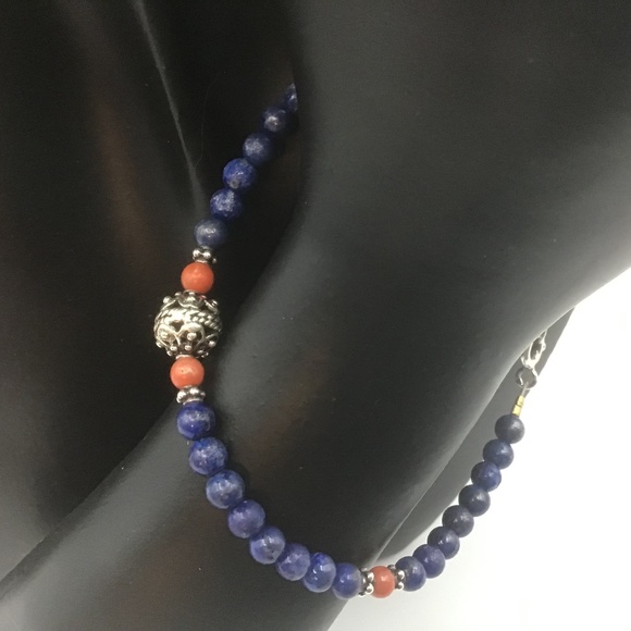 Lapis Lazuli Beads Bracelet with Coral and 925 Charms and Spring clasp - Picture 1 of 6